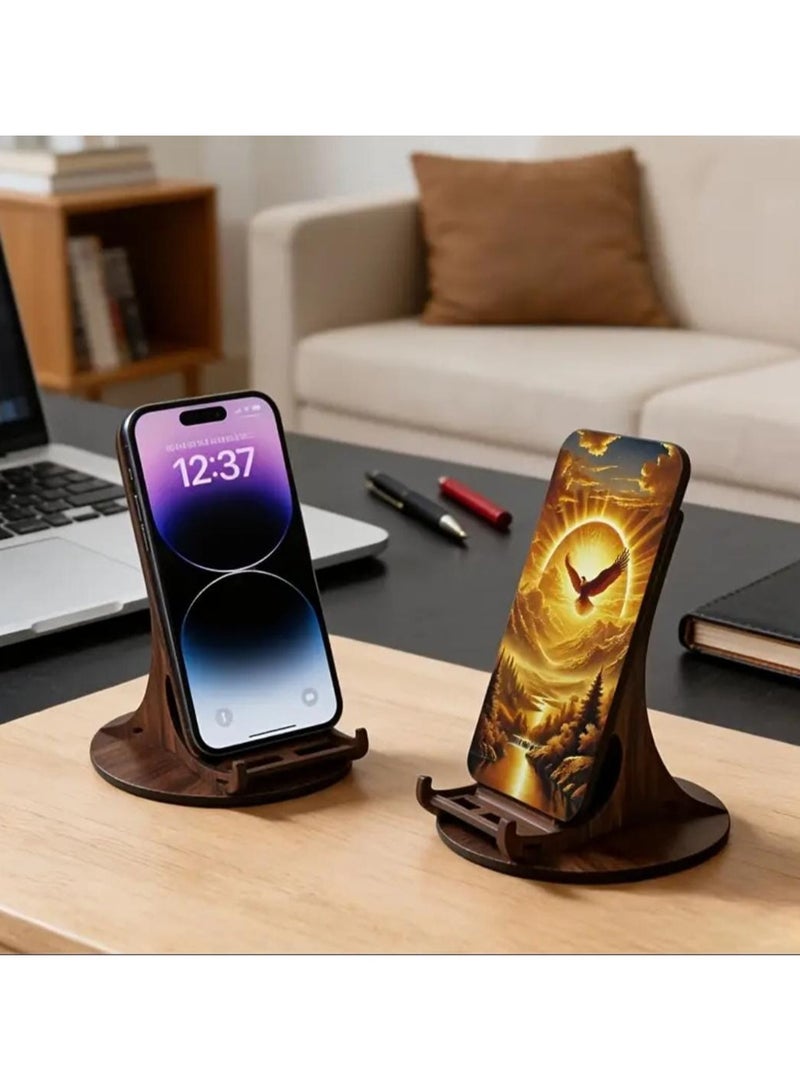 إل ديس حامل هاتف محمول خشبي إبداعي بتصميم فني لشروق الشمس والنسر – حامل هاتف مكتبي من لوح الألياف لديكور المنزل، مكتب العمل، غرفة النوم والاستخدام كهدية - Image 1